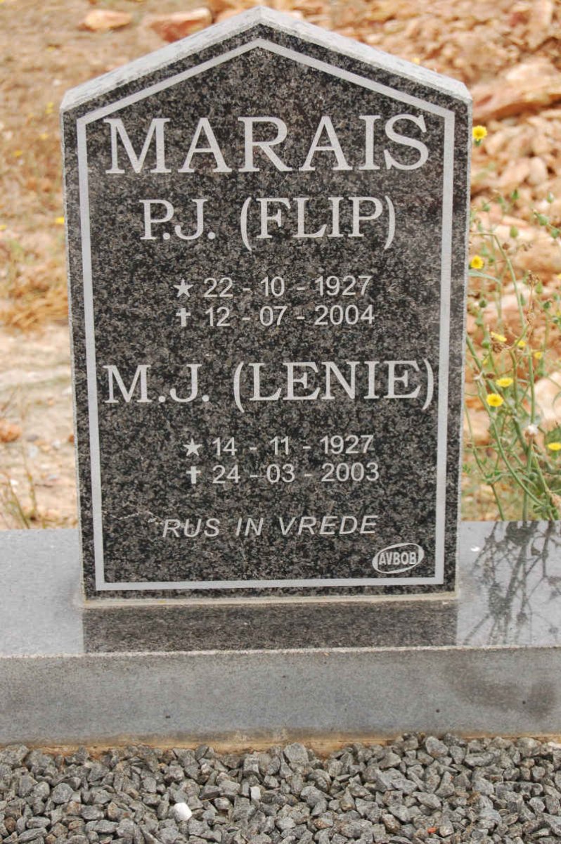 MARAIS P.J. 1927-2004 &amp; M.J. 1927-2003