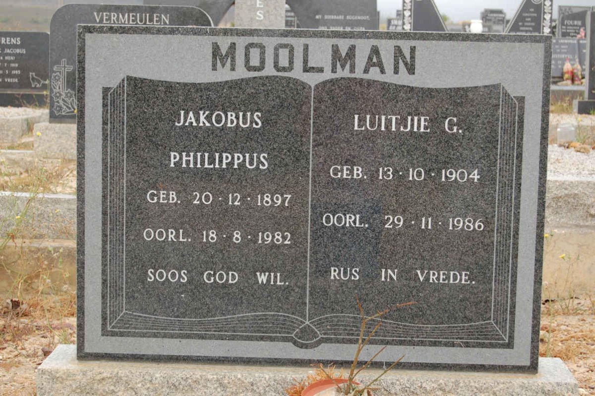 MOOLMAN Jakobus Philippus 1897-1982 &amp; Luitjie G. 1904-1986