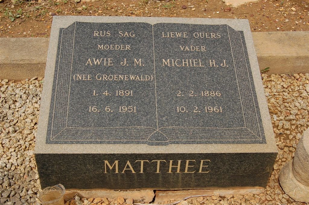 MATTHEE Michiel H.J. 1886-1961 &amp; Awie J.H. GROENEWALD 1891-1951