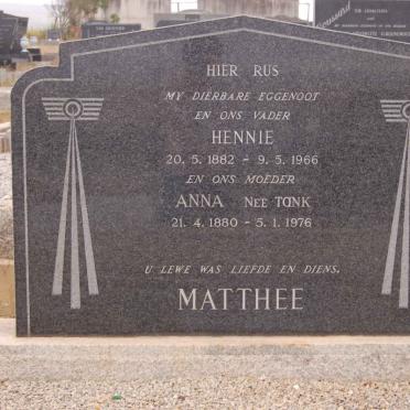MATTHEE Hennie 1882-1966 &amp; Anna TANK 1880-1976