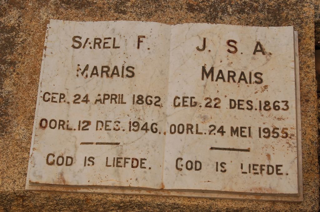 MARAIS Sarel F. 1862-1946 &amp; J.S.A. 1863-1955
