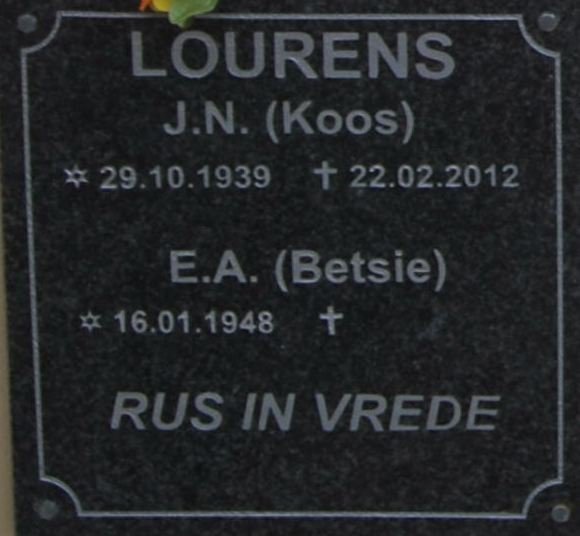 LOURENS J.N. 1939-2012 &amp; E.A. 1948-