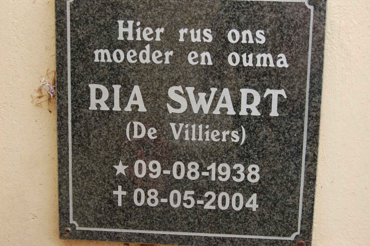 SWART Ria nee DE VILLIERS 1938-2004