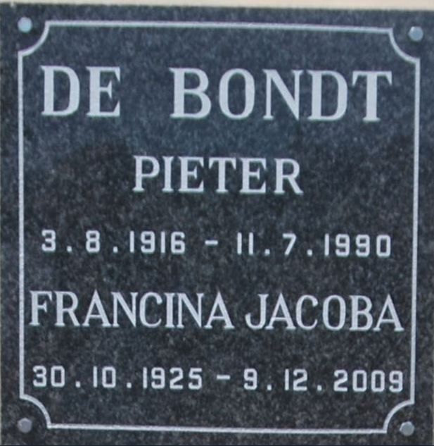 BONDT Pieter, de 1916-1990 &amp; Francina Jacoba 1925-2009