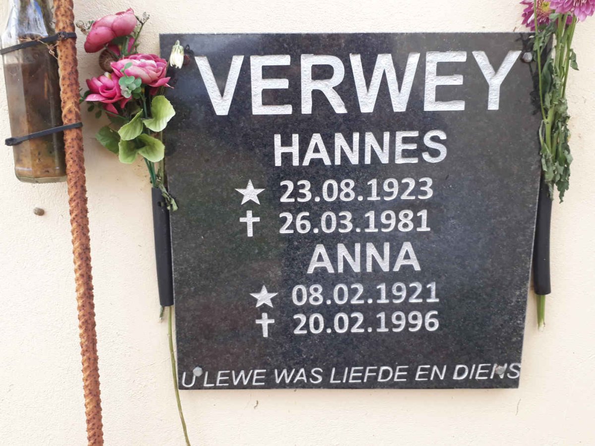 VERWEY Hannes 1923-1981 &amp; Anna 1921-1996