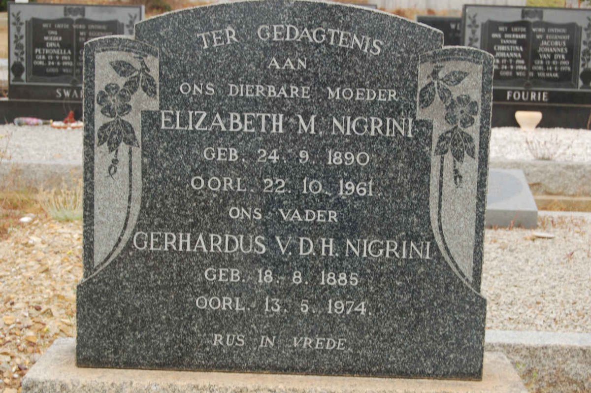 NIGRINI Gerhardus V.D.H. 1885-1974 &amp; Elizabeth M. 1890-1961
