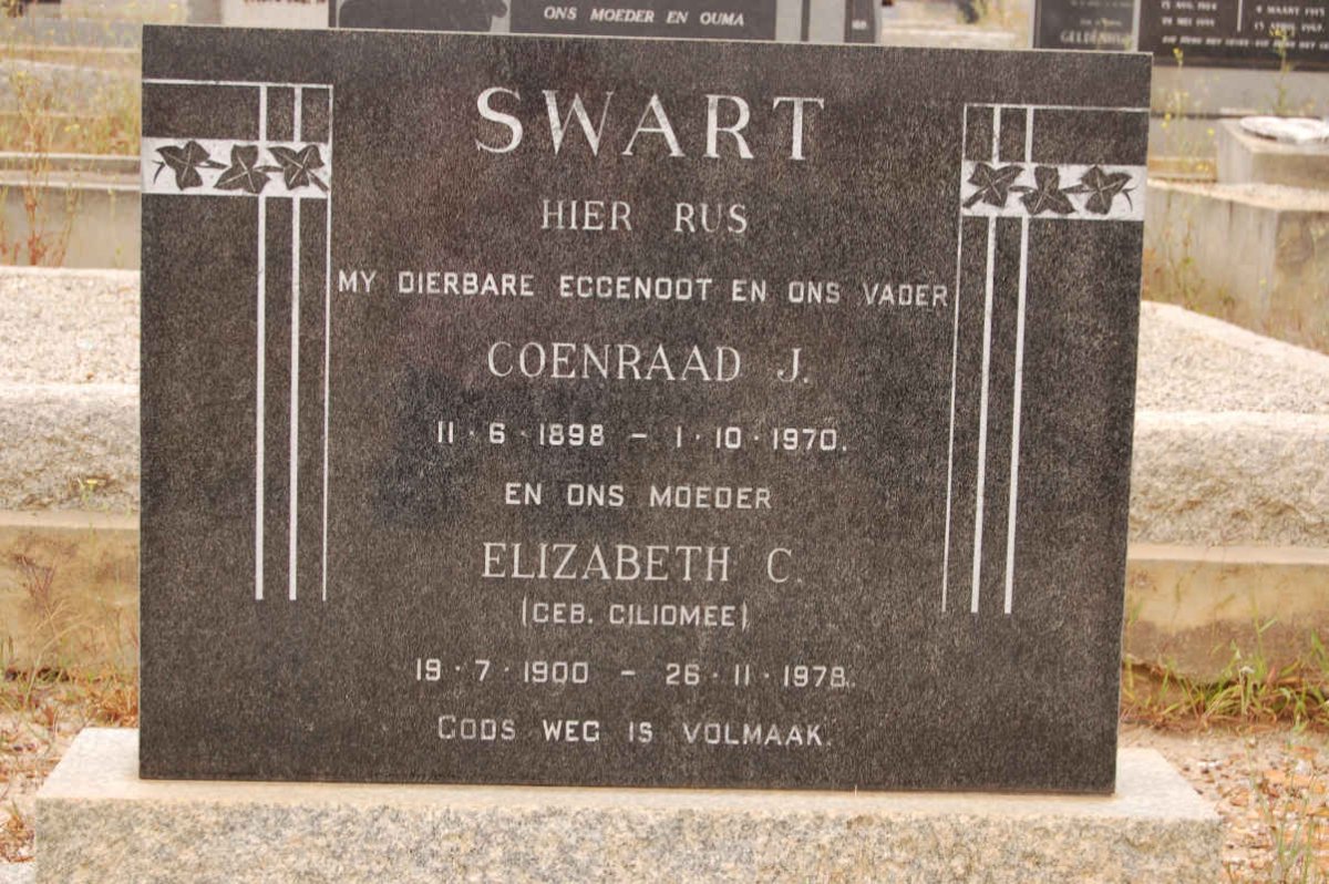 SWART Coenraad J. 1898-1970 &amp; Elizabeth C. GILIOMEE 1900-1978
