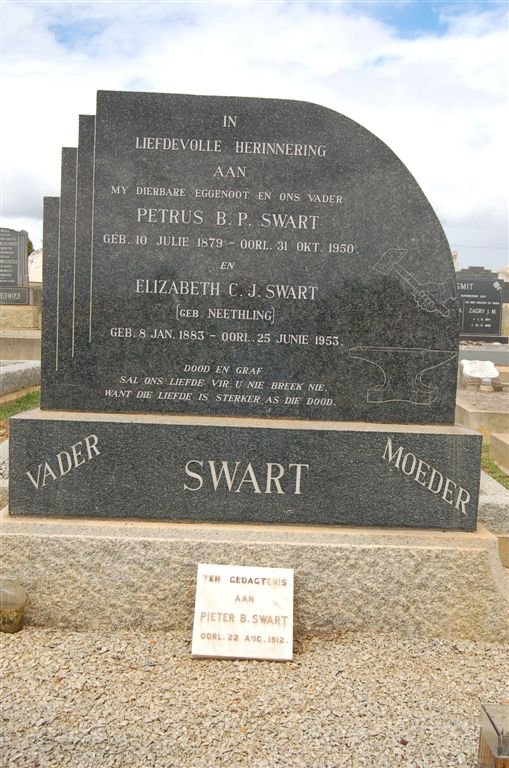 SWART Petrus B.P. 1879-1950 &amp; Elizabeth C.J. NEETHLING 1883-1953