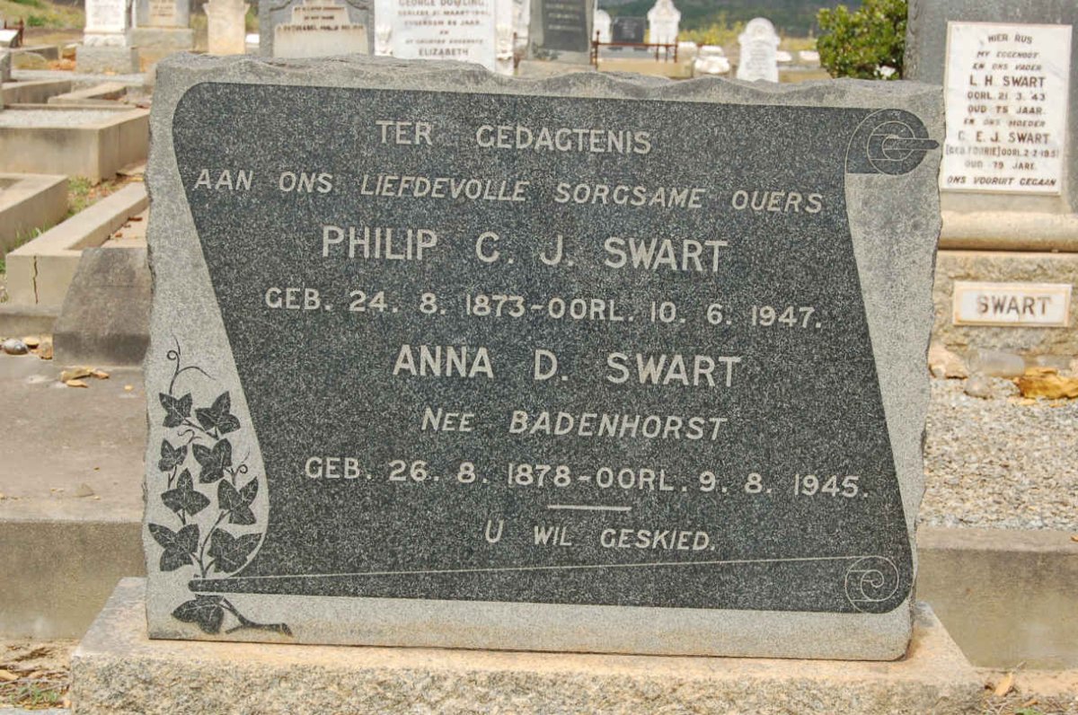SWART Philip C.J. 1873-1947 &amp; Anna D. BADENHORST 1878-1945