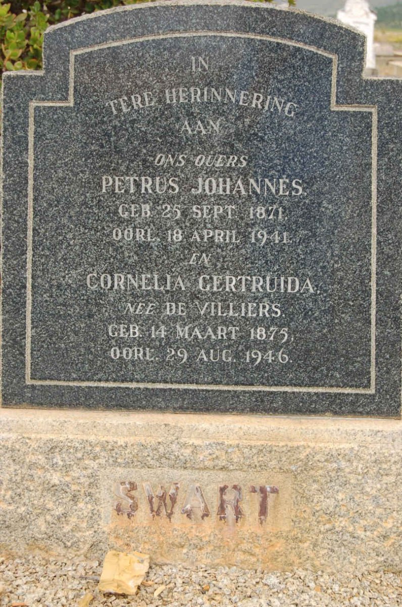 SWART Petrus Johannes 1871-1941 &amp; Cornelia Gertruida DE VILLIERS 1875-1946