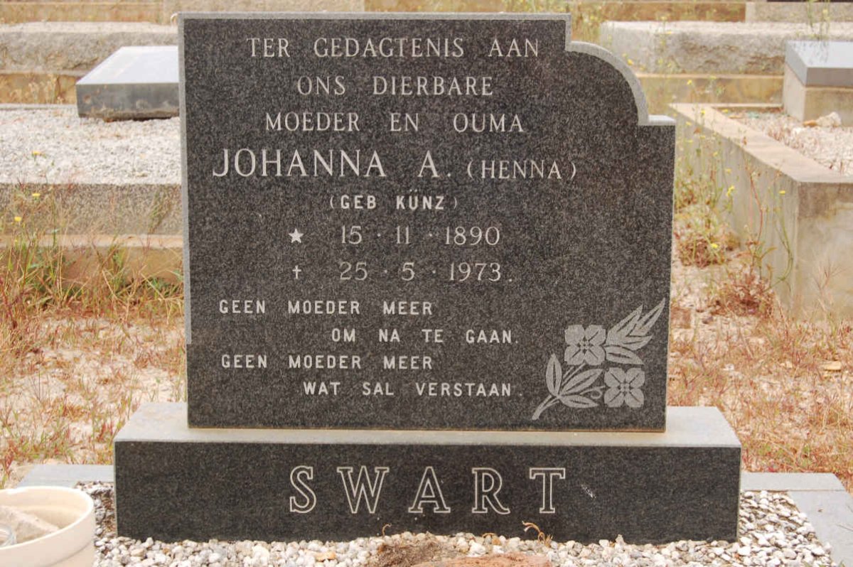 SWART Johanna A. nee KUNZ 1890-1973