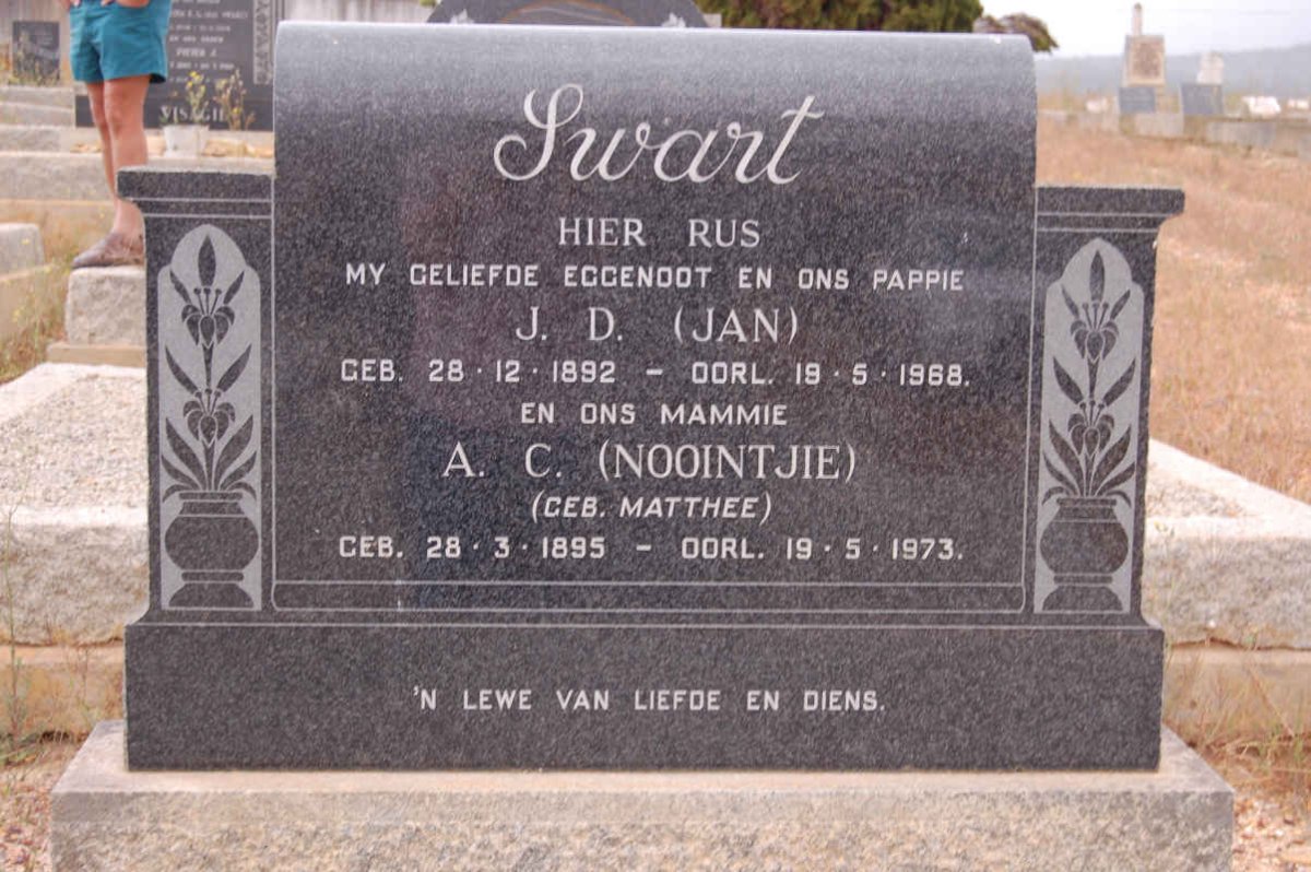 SWART J.D. 1892-1968 &amp; A.C. MATTHEE 1895-1973
