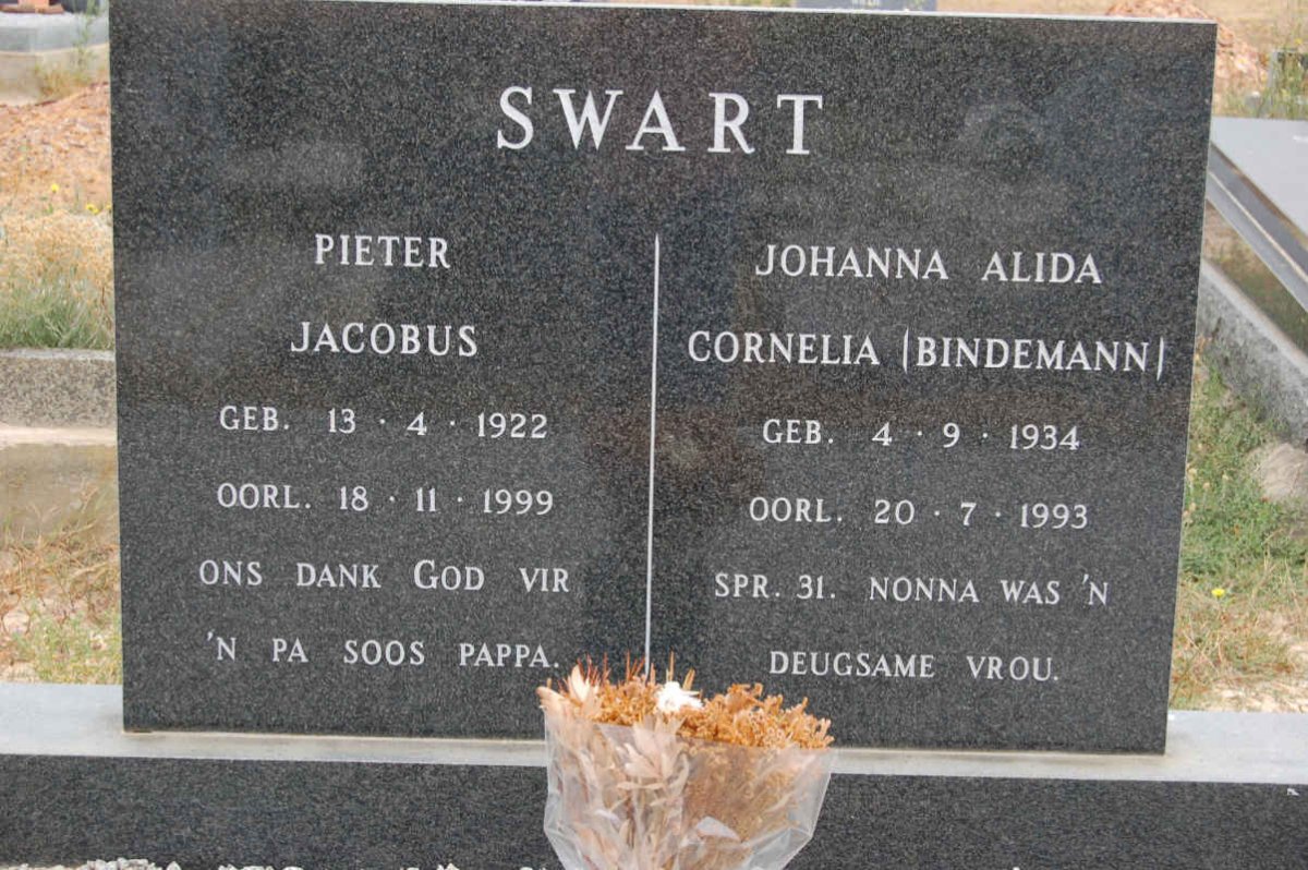 SWART Pieter Jacobus 1922-1999 &amp; Johanna Alida Cornelia BINDEMANN 1934-1993