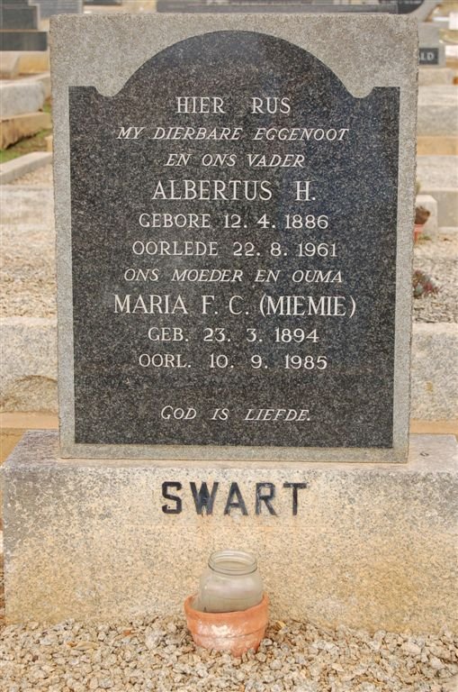 SWART Albertus H. 1886-1961 &amp; Maria F.C. 1894-1985