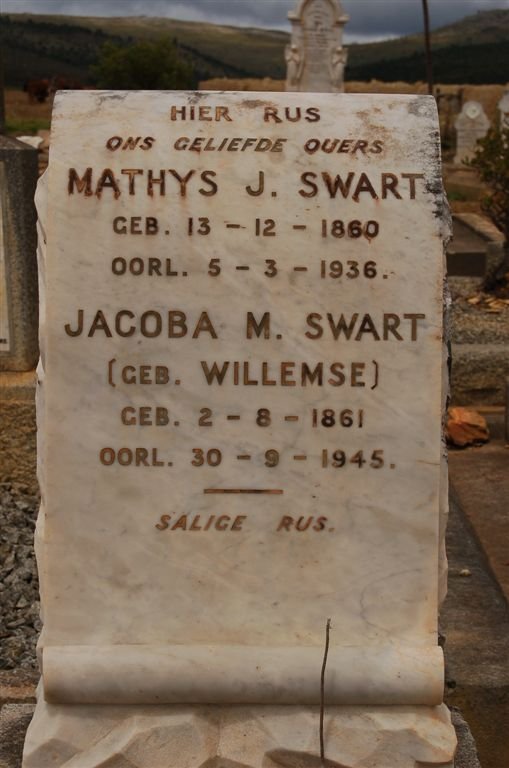 SWART Mathys J. 1860-1936 &amp; Jacoba M. WILLEMSE 1861-1945