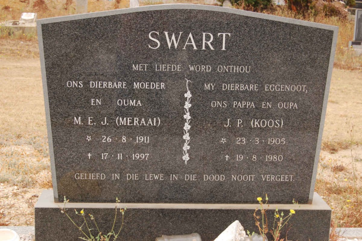 SWART J.P. 1905-1980 &amp; M.E.J. 1911-1997