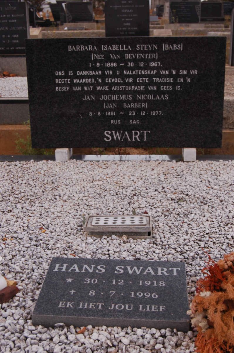 SWART Jan Jochemus Nicolaas 1891-1977 &amp; Barbara Isabella Steyn VAN DEVENTER 1896-1967  :: SWART Hans 1918-1996