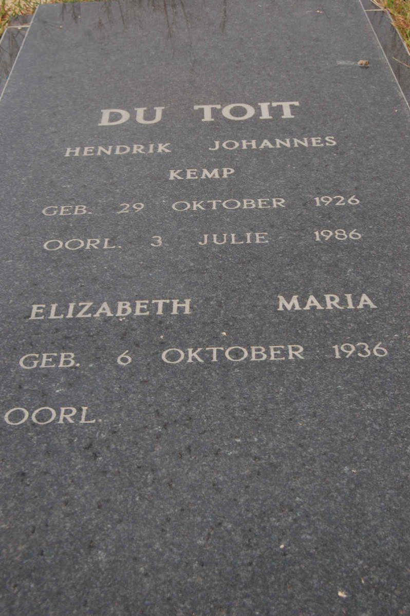 TOIT Hendrik Johannes Kemp, du 1926-1986 &amp; Elizabeth Maria 1936-