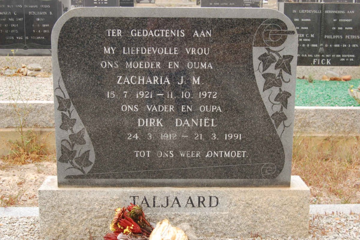 TALJAARD Dirk Daniel 1912-1991 &amp; Zacharia J.M. 1921-1972