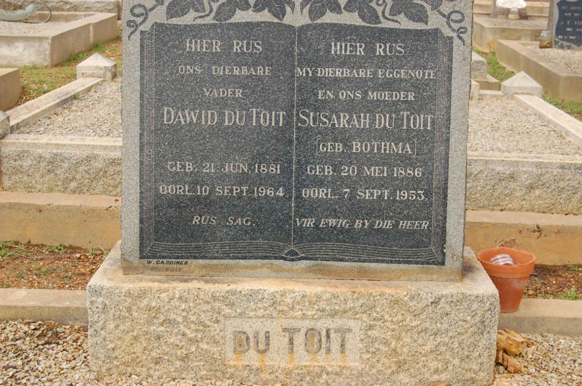 TOIT Dawid, du 1881-1964 &amp; Susarah BOTHMA 1886-1953