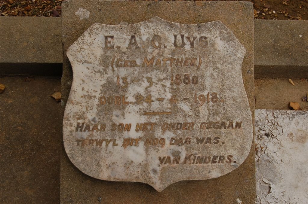 UYS E.A.C. nee MATTHEE 1880-1918