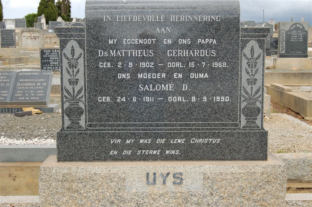 UYS Mattheus Gerhardus 1902-1968 &amp; Salome D. 1911-1990