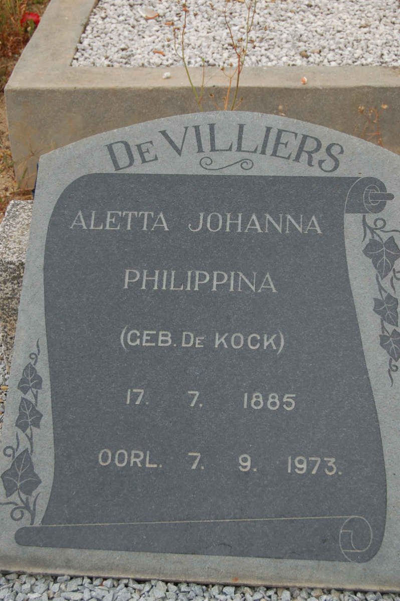 VILLIERS Aletta Johanna Philippina, de nee DE KOCK 1885-1973