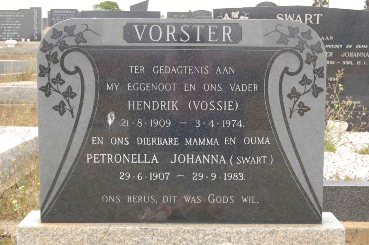 VORSTER Hendrik 1909-1974 &amp; Petronella Johanna SWART 1907-1983