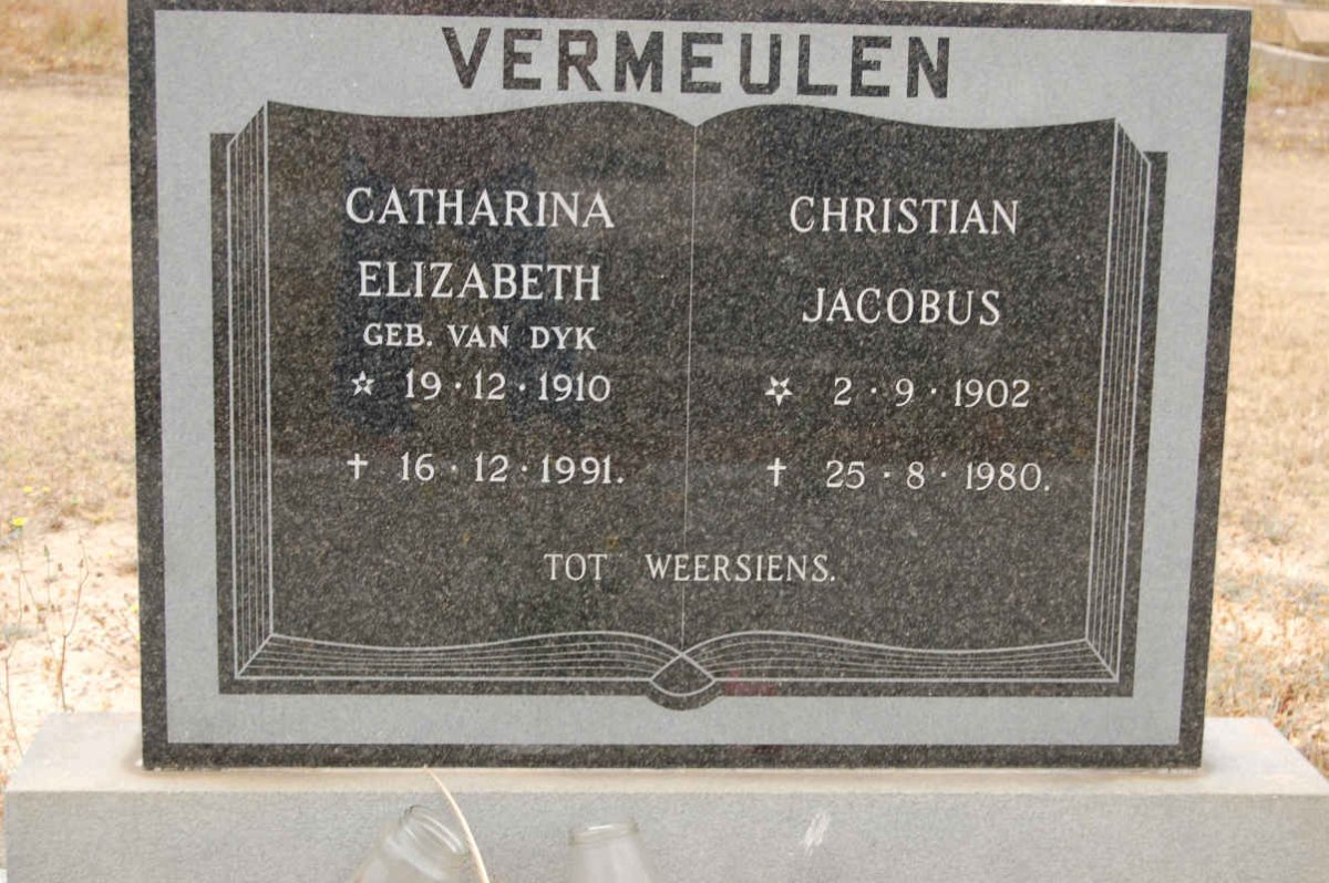 VERMEULEN Christian Jacobus 1902-1980 &amp; Catharina Elizabeth VAN DYK 1910-1991