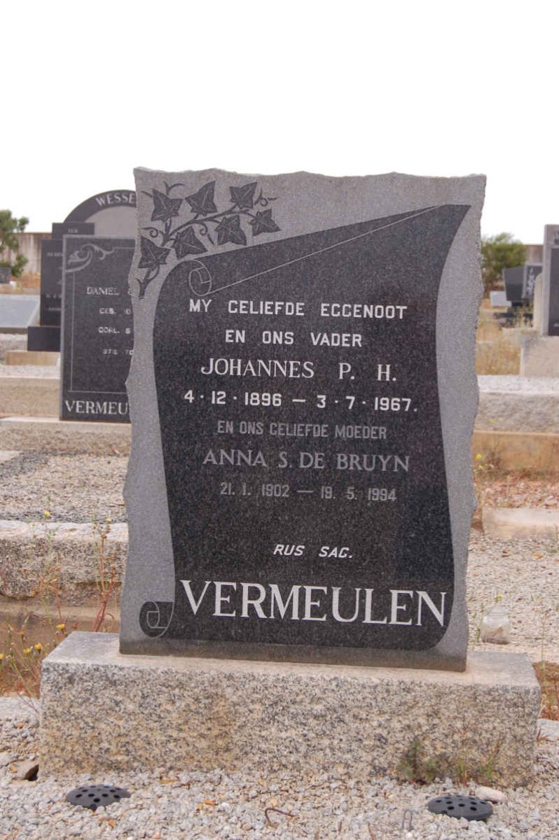 VERMEULEN Johannes P.H. 1896-1967 &amp; Anna S. DE BRUYN 1902-1994