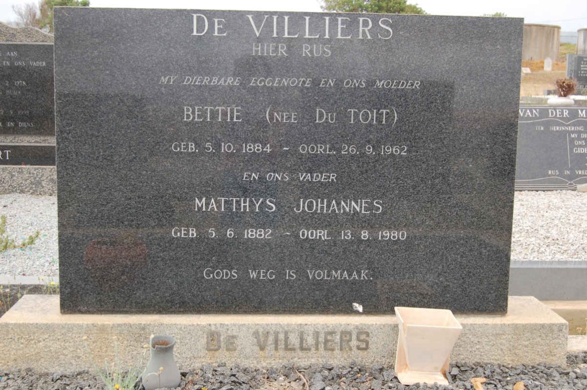 VILLIERS Matthys Johannes, de 1882-1980 &amp; Bettie DU TOIT 1884-1962