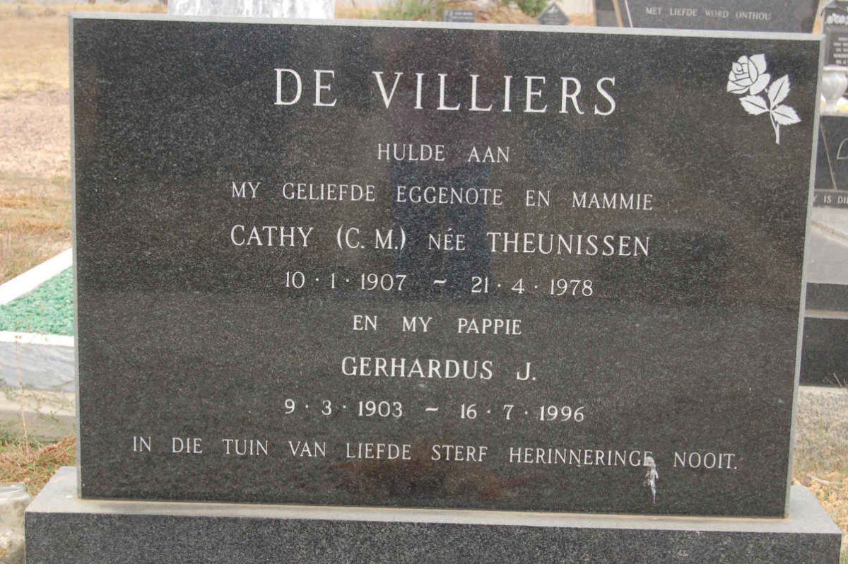 VILLIERS Gerhardus J., de 1903-1996 &amp; C.M. THEUNISSEN 1907-1978