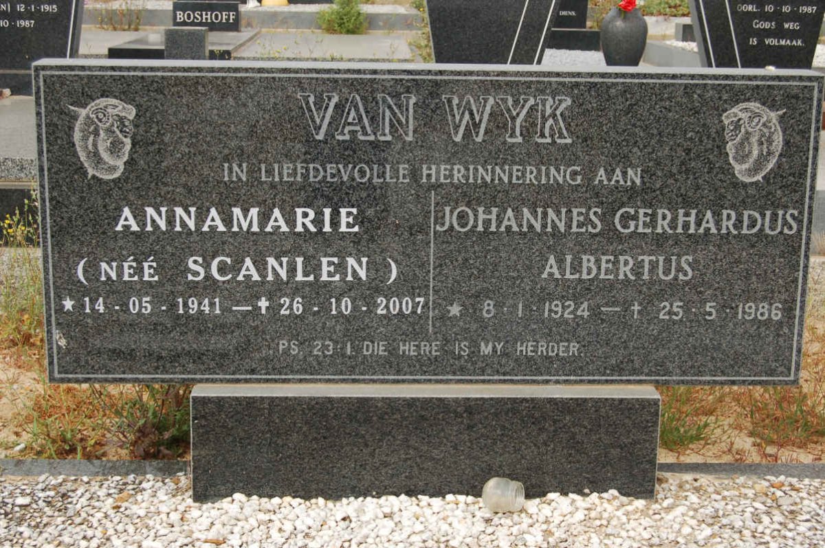 WYK Johannes Gerhardus Albertus, van 1924-1986 &amp; Annamarie SCANLEN 1941-2007