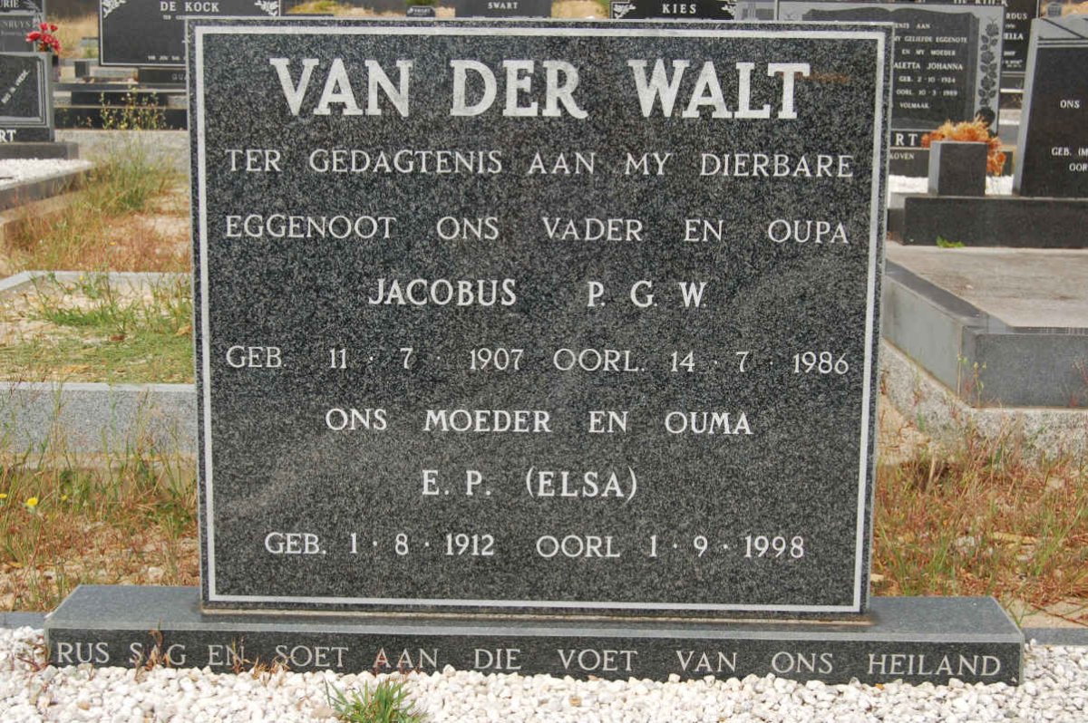 WALT Jacobus P.G.W., van der 1907-1986 &amp; E.P. 1912-1998