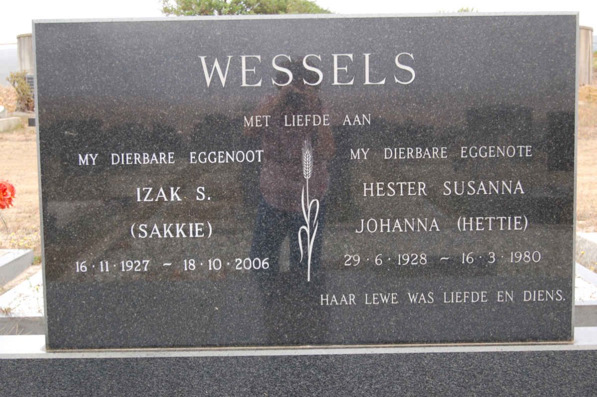WESSELS Izak S. 1927-2006 &amp; Hester Susanna Johanna 1928-1980