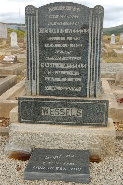 WESSELS Gideon F.B. 1872-1938 &amp; Marie E. 1887-1977