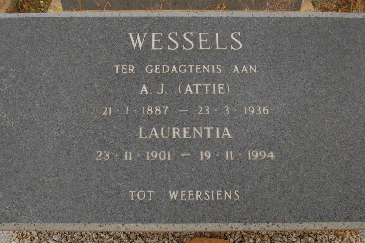 WESSELS A.J. 1887-1936 &amp; Laurentia 1901-1994