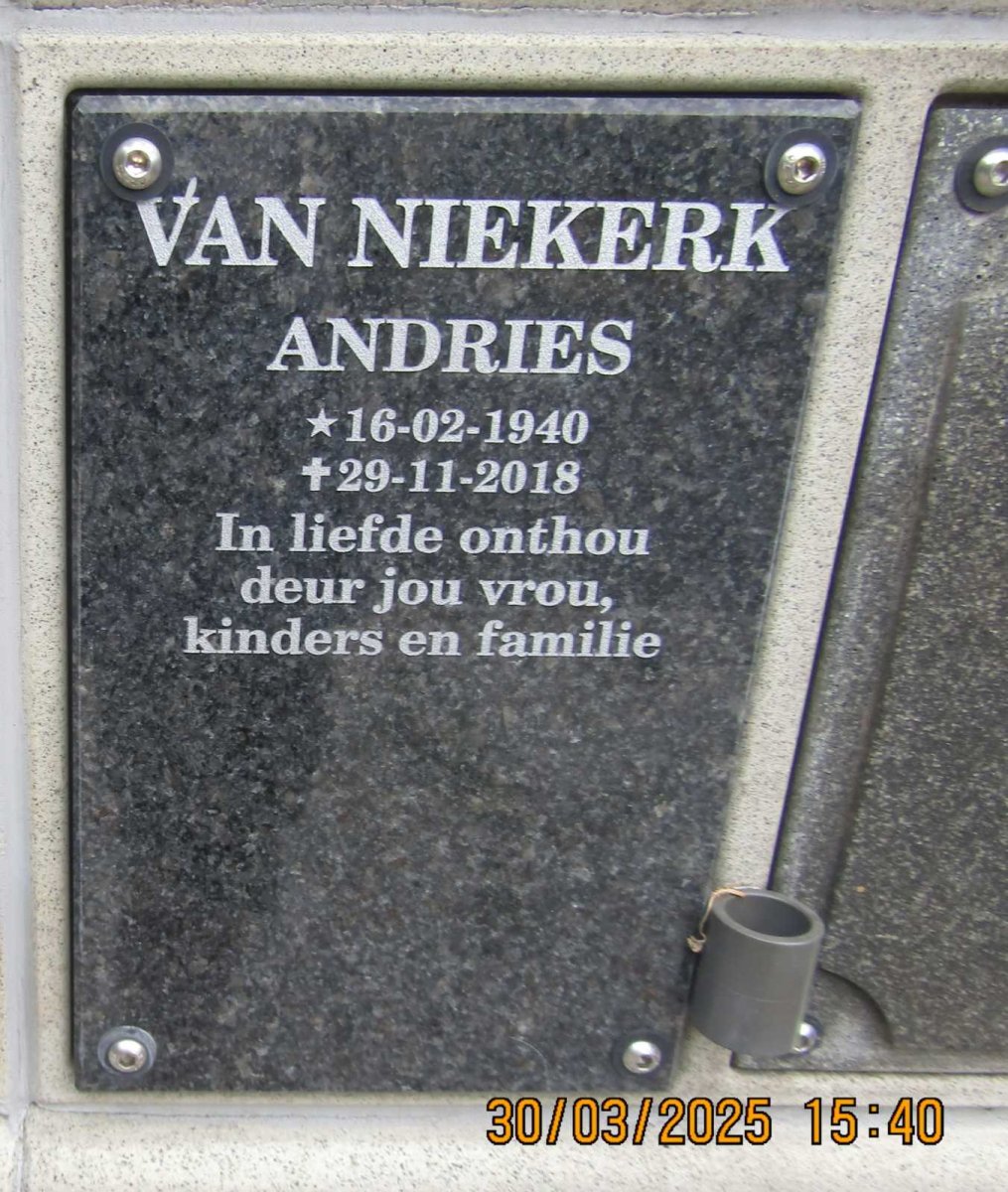 NIEKERK Andries, van 1940-2018