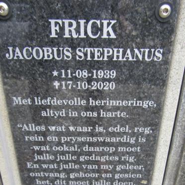 FRICK Jacobus Stephanus 1939-2020