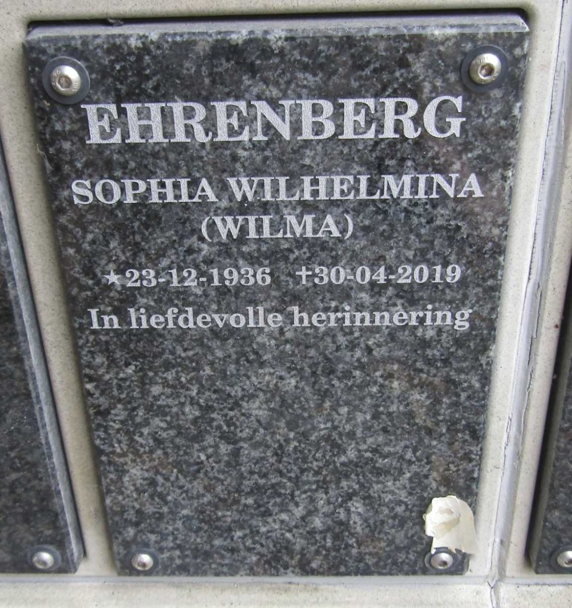 EHRENBERG Sophia Wilhelmina 1936-2019