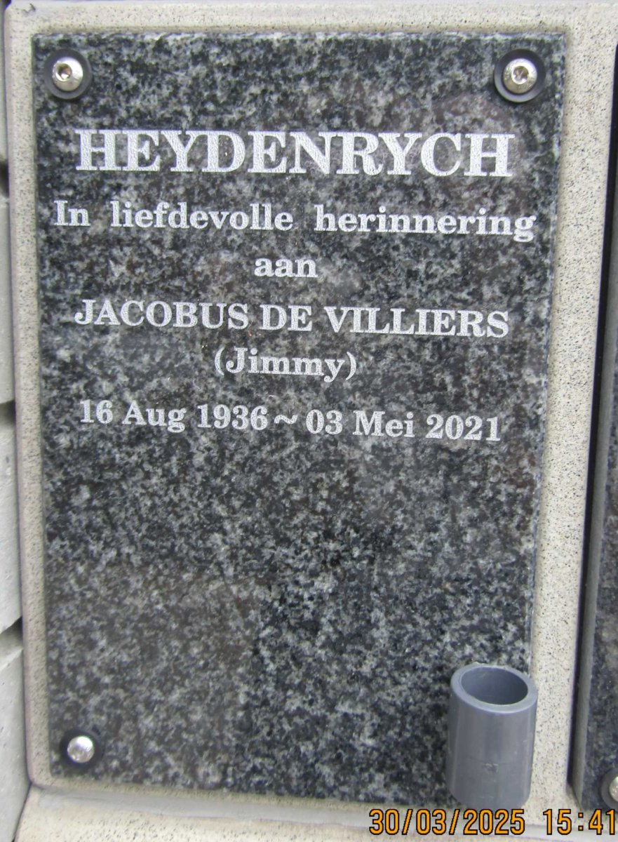 HEYDENRYCH Jacobus De Villiers 1936-2021
