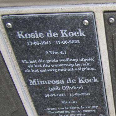 KOCK Kosie, de 1941-2022 & Mimrosa OLIVIER 1945-2024