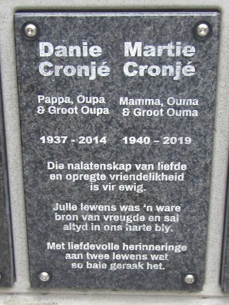 CRONJE Danie 1937-2014 & Martie 1940-2019