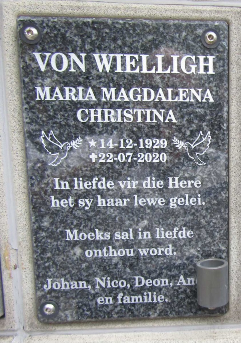WIELLIGH Maria Magdalena Christina, von 1929-2020