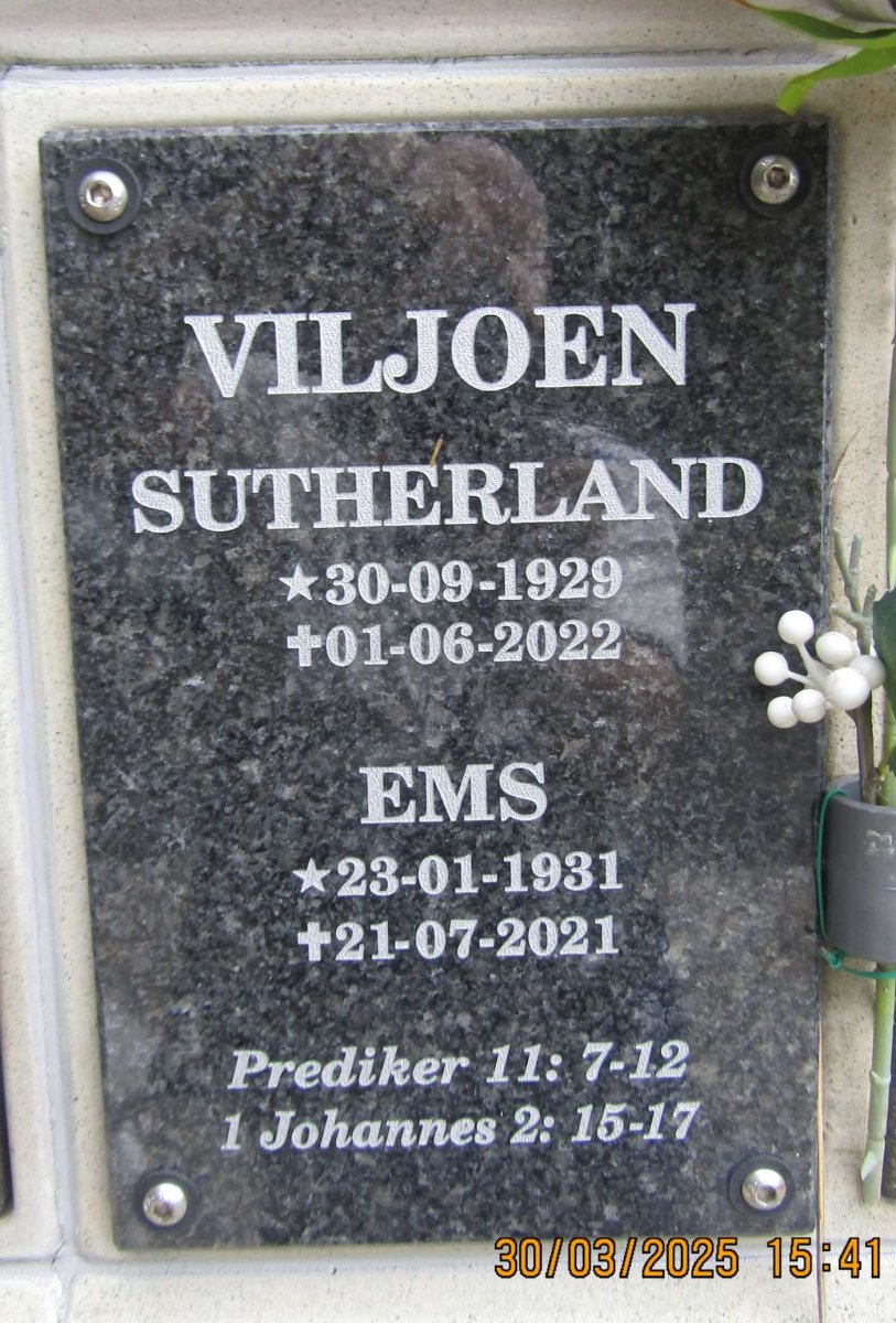 VILJOEN Sutherland 1929-2022 & Ems 1931-2021