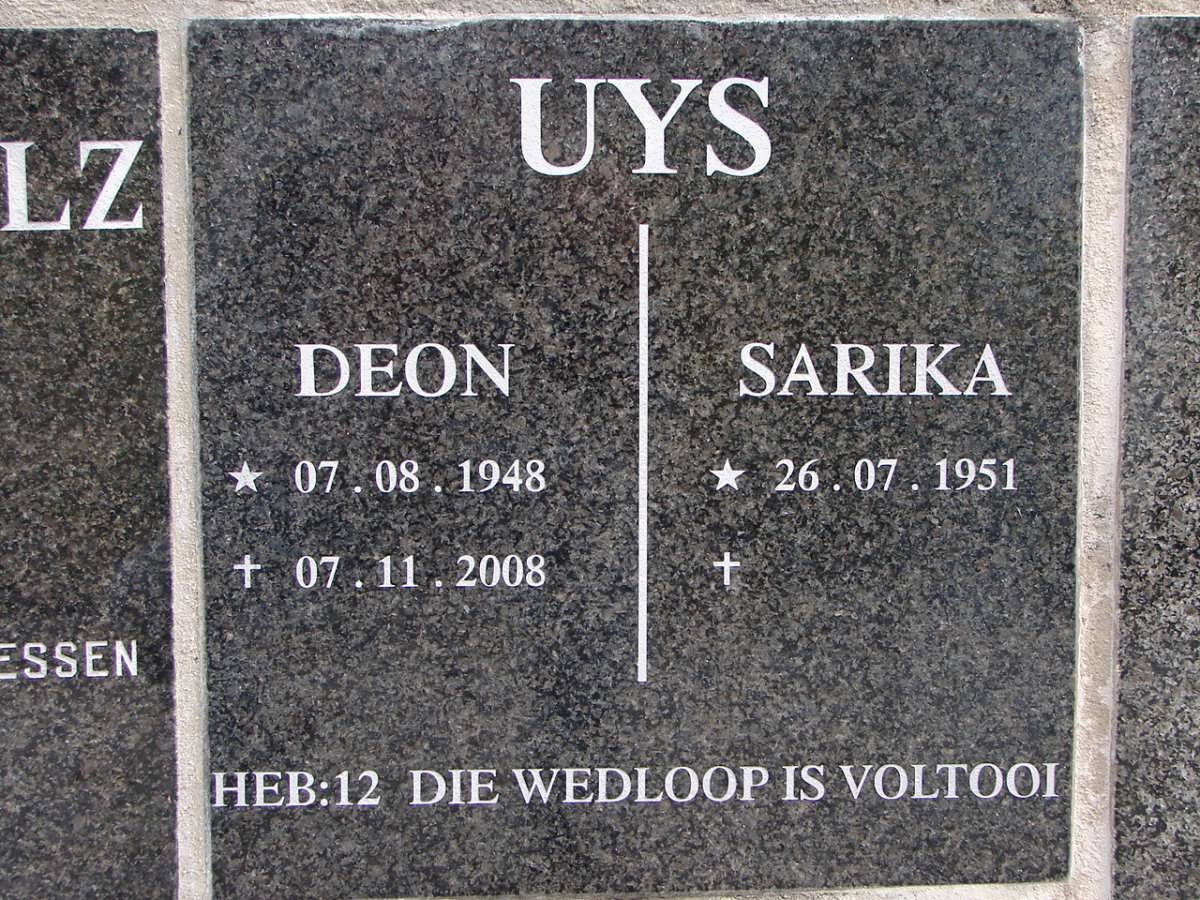 UYS Deon 1948-2008 &amp; Sarika 1951-