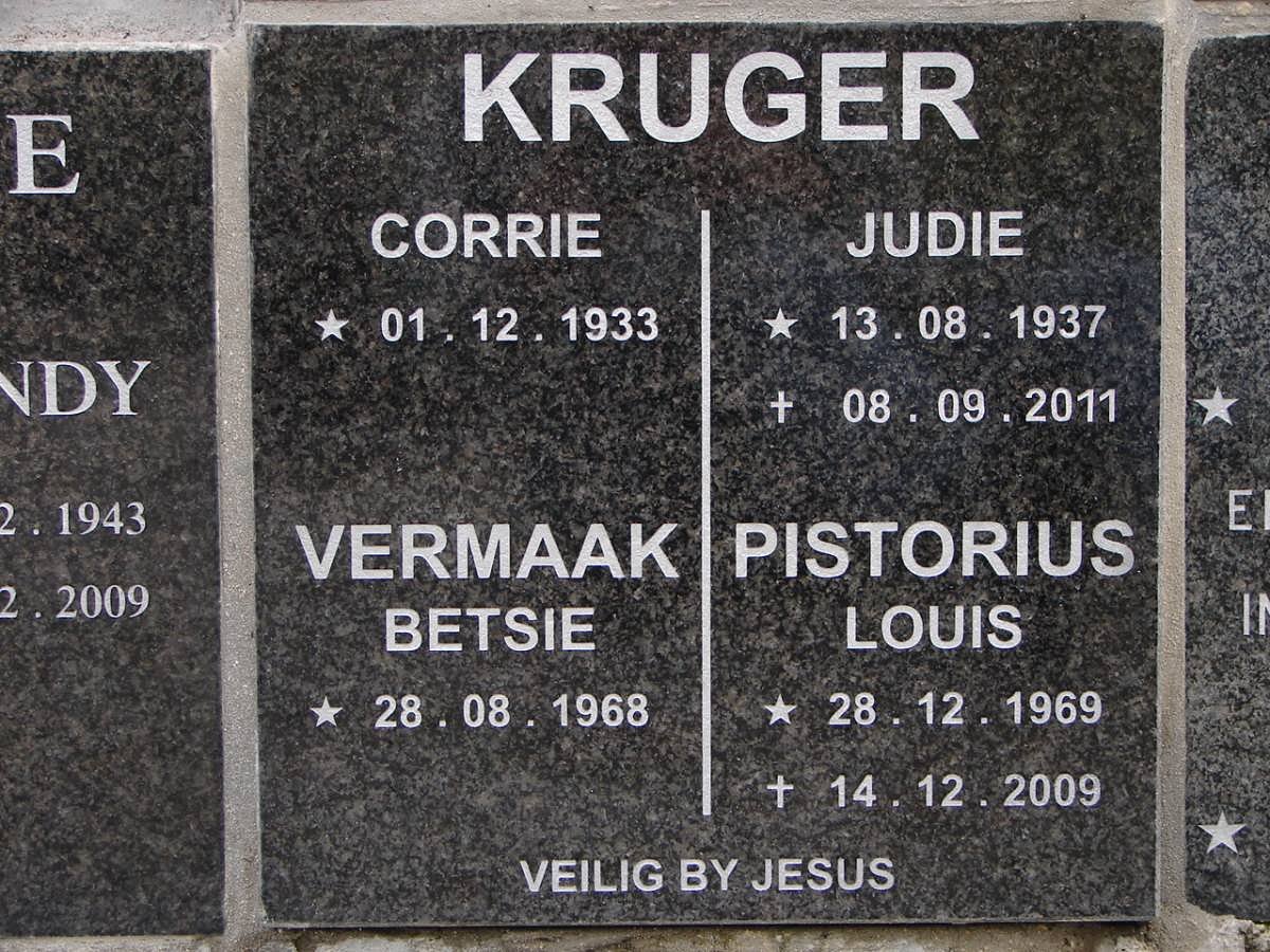 KRUGER Corrie 1933- &amp; Judie 1937-2011 :: VERMAAK Betsie 1968- :: PISTORIUS Louis 1969-2009