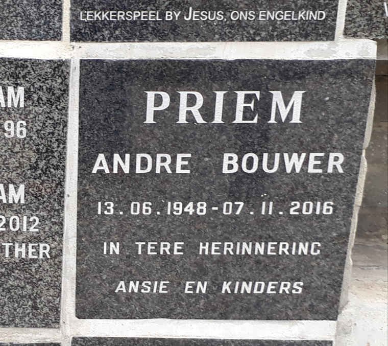PRIEM Andre Bouwer 1948-2016