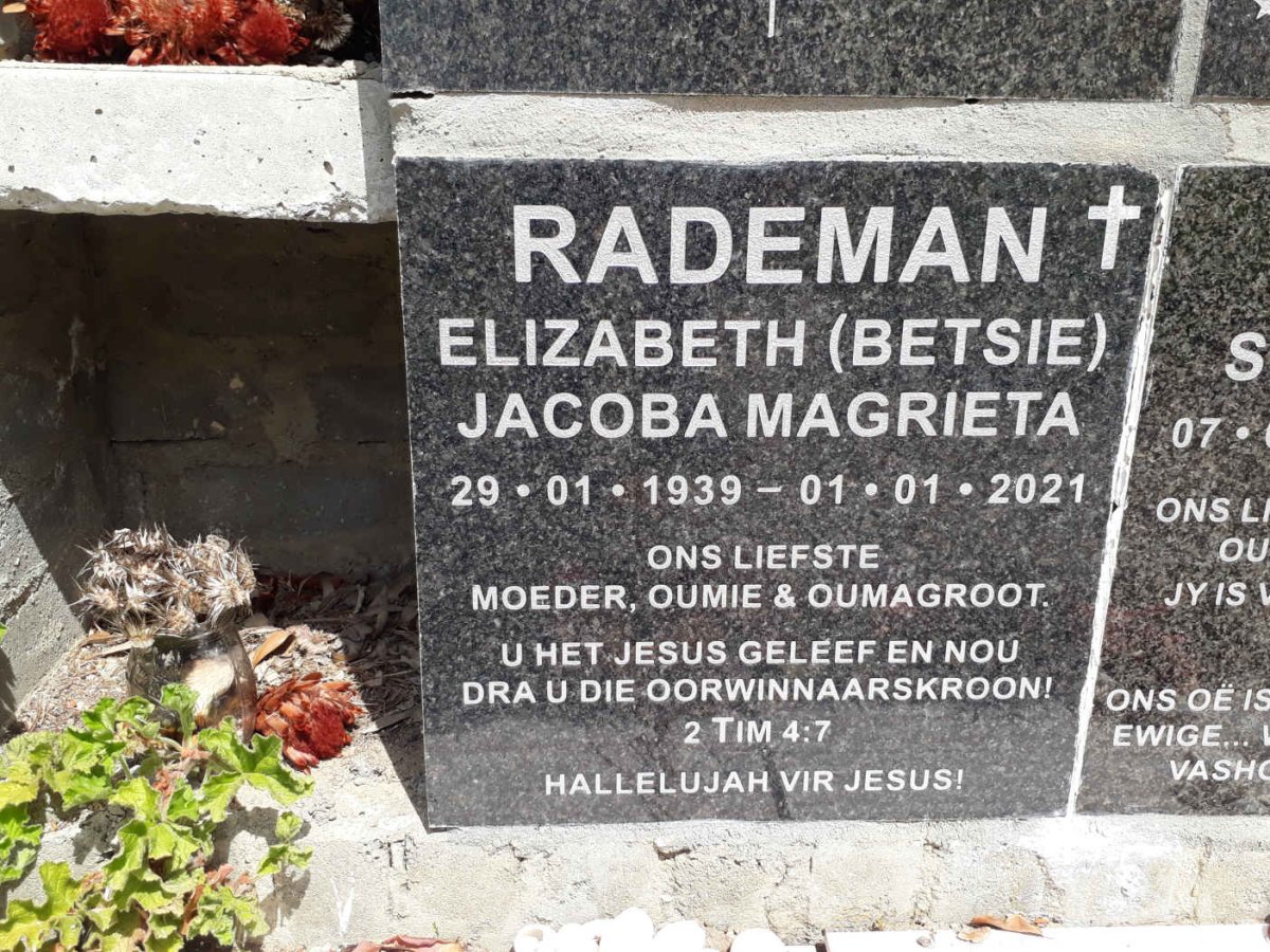 RADEMAN Elizabeth Jacoba Magrieta 1939-2021