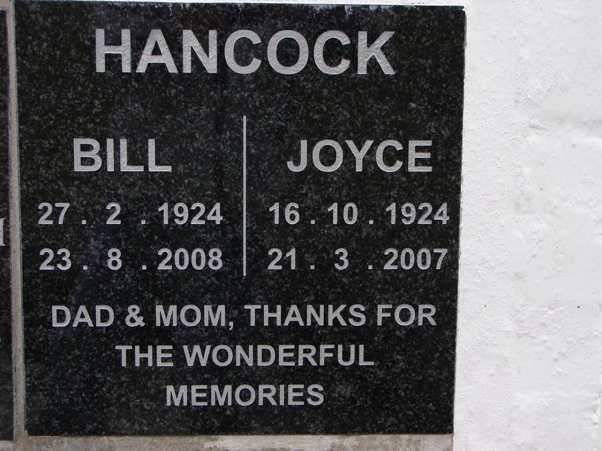 HANCOCK Bill 1924-2008 &amp; Joyce 1924-2007